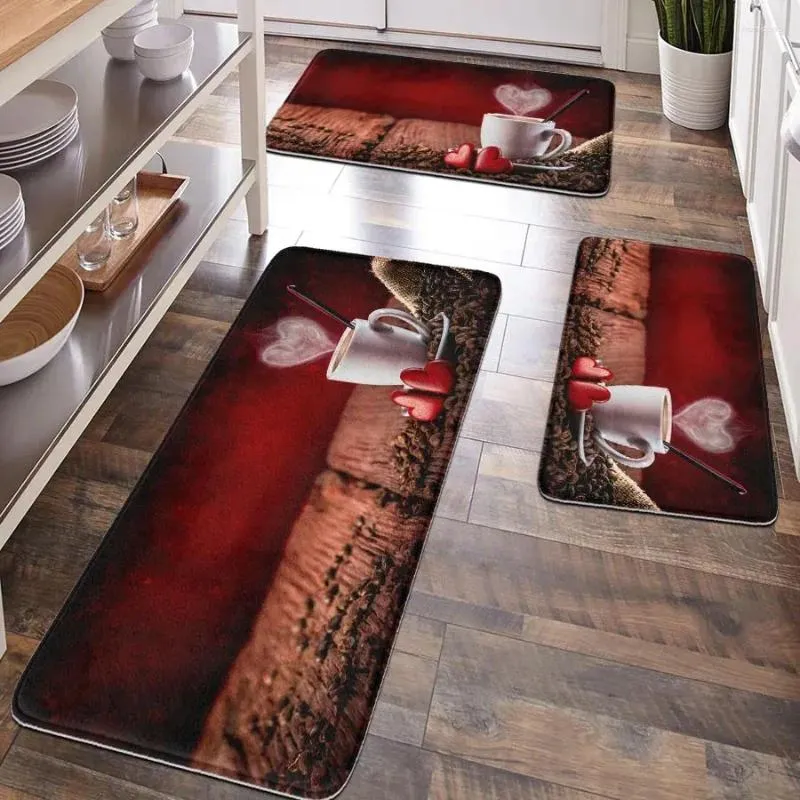 Tapetes 1pc Coffee Padrão de piso Banheiro de banheiro de poliéster Esponja de fibra anti-deslizamento tapete de cozinha.