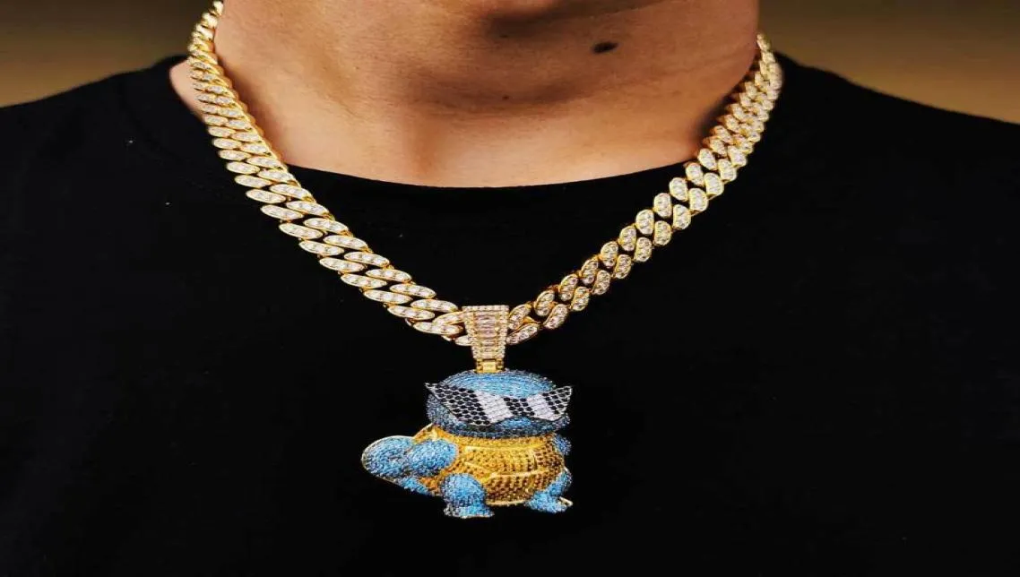 Collane a ciondolo hip hop cz pietra bling pavimentato bling ghiacciato oro color golf fumetto torta a tartaruga pendenti per uomo rapper gioiello regalo5096781