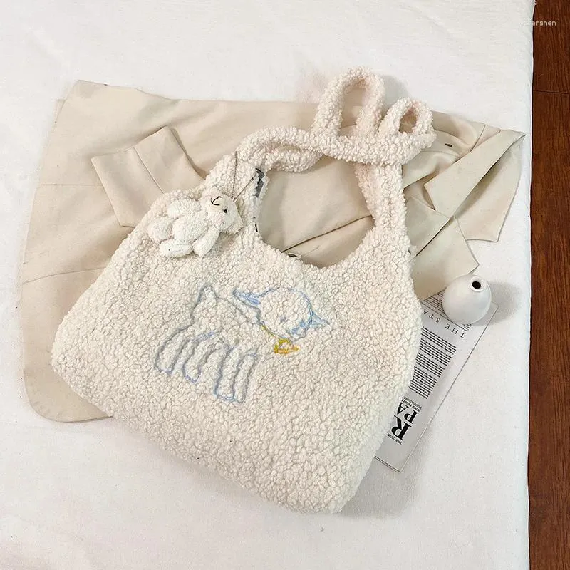 Bag kvinnors kawaii lamm tyg axel handväska tote broderi stora paket shoppare väskor söt för flickor design