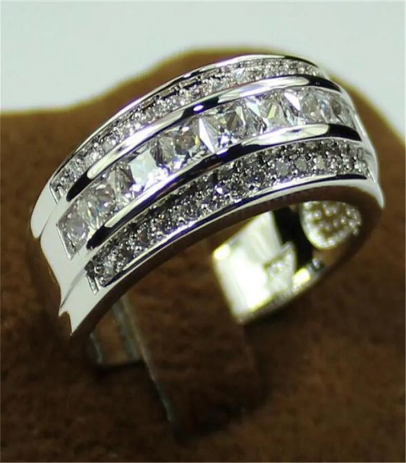 Clusterringe Men039s Deluxe 10k Weißgold Prinzessin Sapphire Kristall Edelsteinband Ring Hochzeit für Männer Frauen Juwely6745612