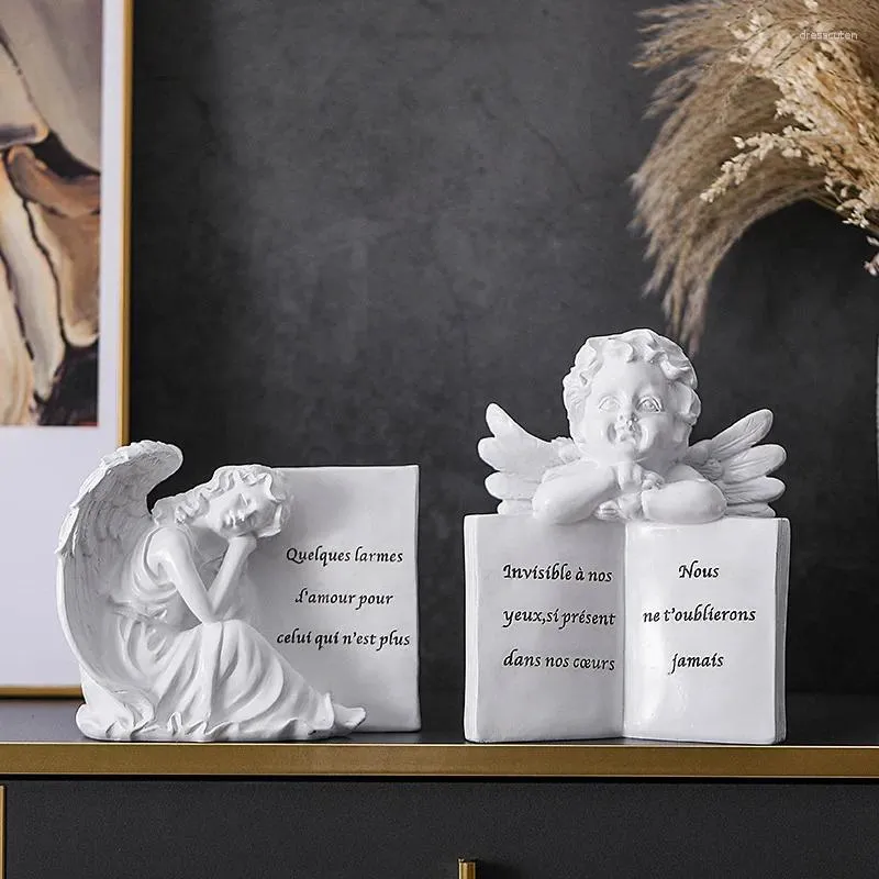 Figurki dekoracyjne Vintage Cherish Angel Rzeźba Notebook Statua Statua Home Memory Ornament Figure Figur Rzemiosła