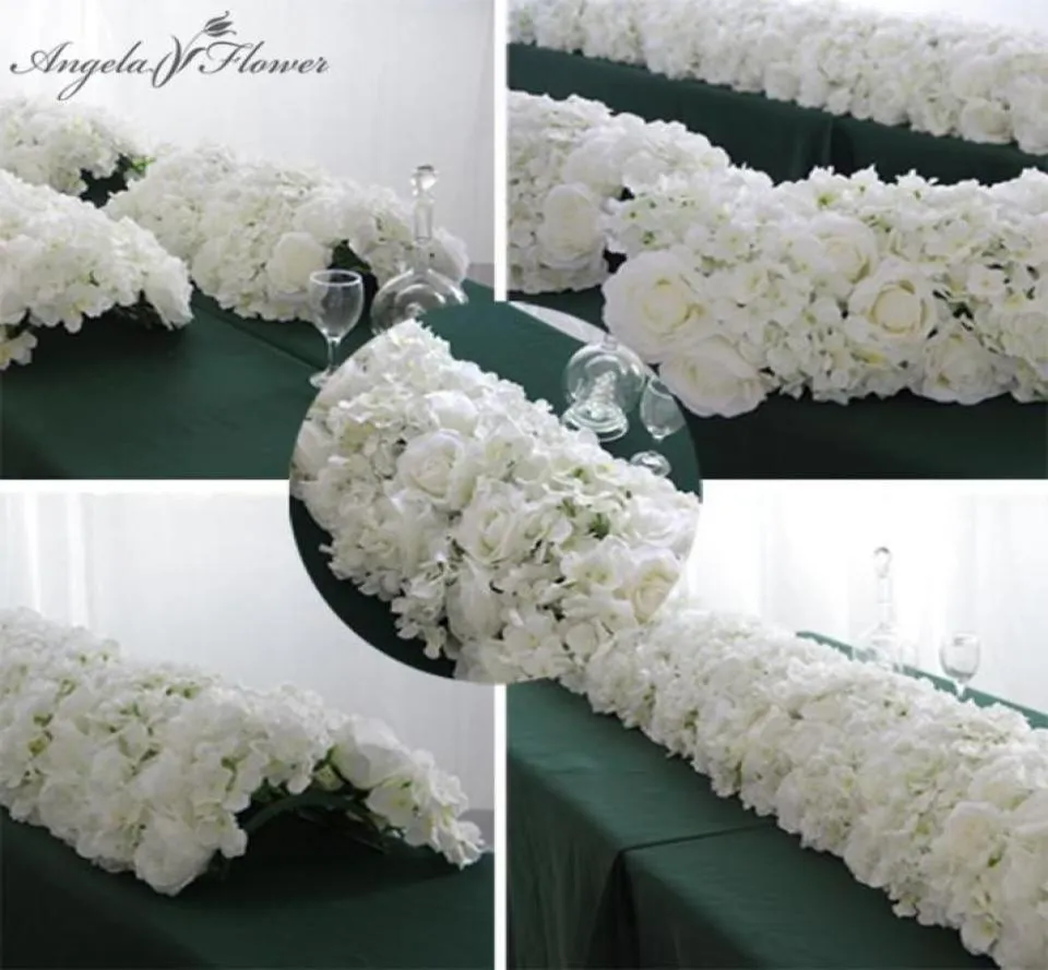 Decorative Flowers Wreaths 6055CM White Artificial Flower Row With Plastic Green Mesh Base Wedding Props Decoration Window Even2494638