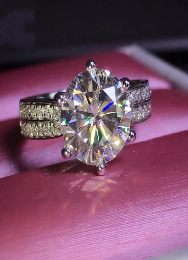 VECALON Solitaire Jewelry Real 925 Sterling Silver Ring 3CT Sona Diamond CZ Impegno anelli di fedi per le donne per donne Bijoux9427592