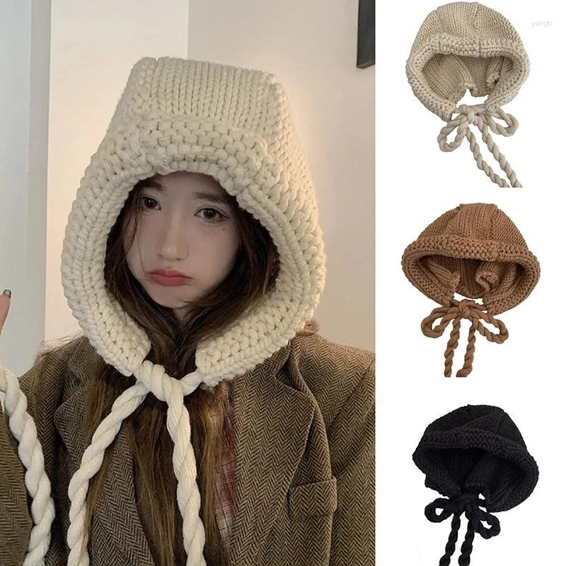 Berets y2k imitatie nertsen balaclava muts hoed voor vrouwen winter warme sjaal en nekbescherming met trekkoord gebreide gorras