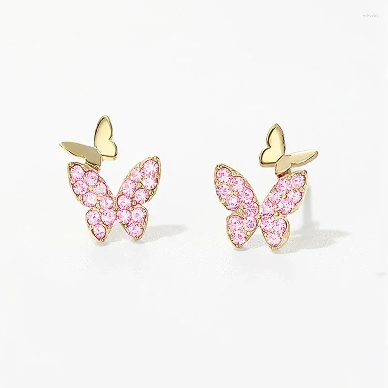 Boucles d'oreilles Stud Korean Style Butterfly Fomen Women Pink / Purple / Green / Blue Cumbic Zirconia Fresh Girl Delate Girl Bijoux