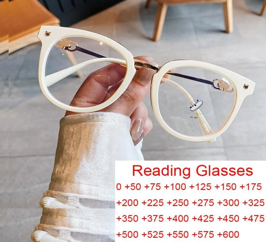 Solglasögon elegant vit överdimensionerad runda läsglasögon ram mode stor klar lins presbyopia glasögon tr90 blått ljus 20221315662