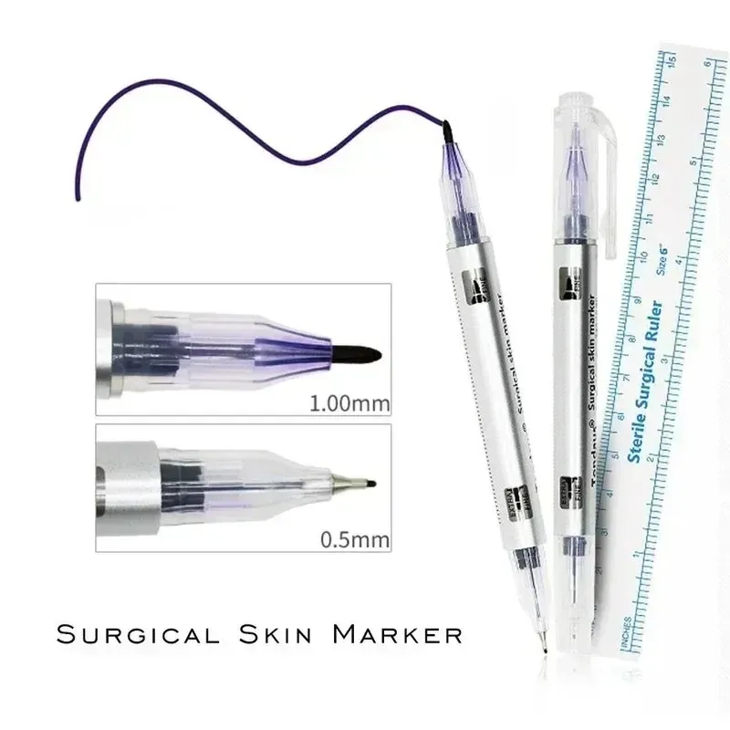 Dubbele kop chirurgische wenkbrauw tattoo skin marker pen tool accessoires tattoo marker pen met meet liniaal microblading