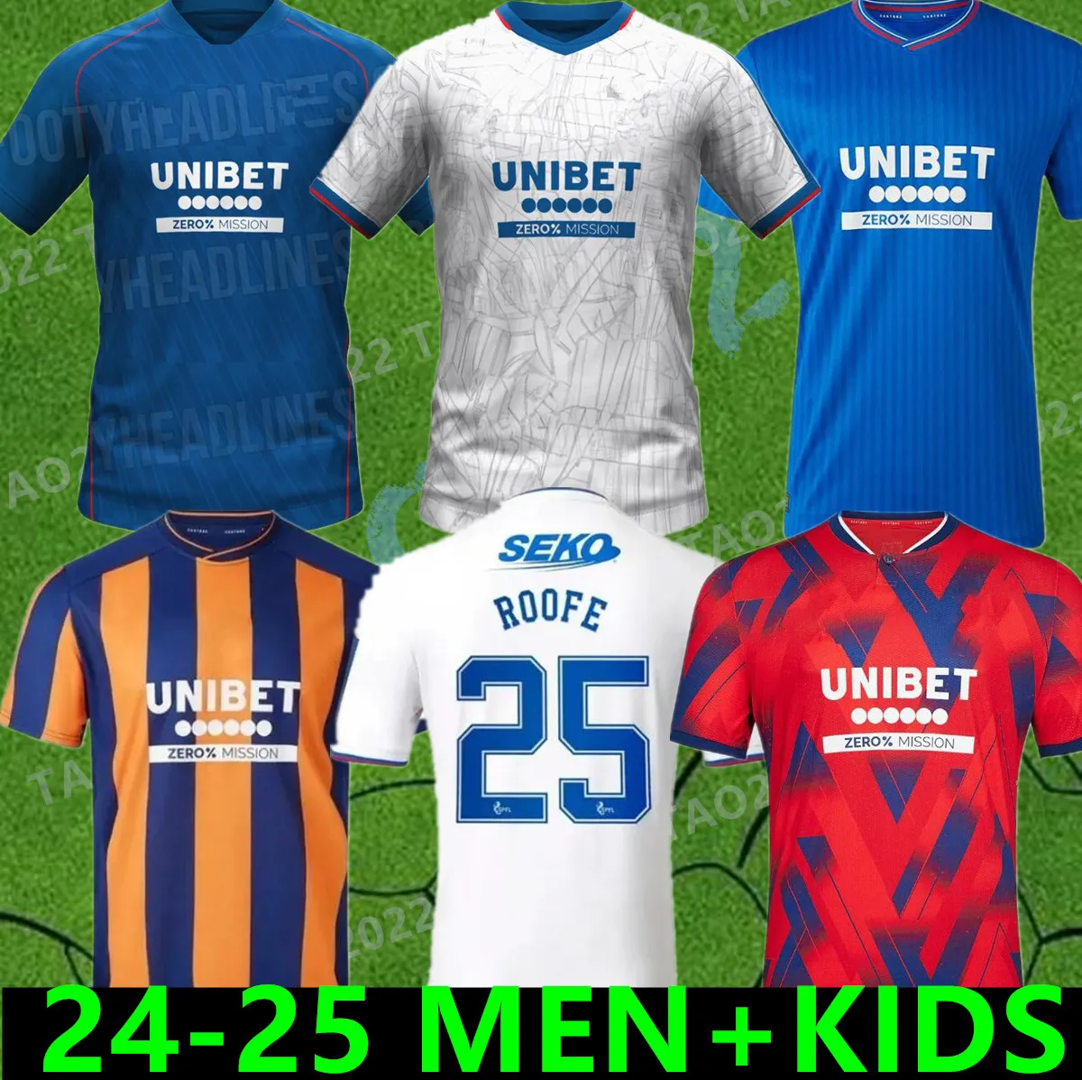 2024 2025 GLASGOW RANGERS Maglie da calcio Hagi Davis a casa via Sakala Kent Tavernier Morelos Colak Hogan 3 ° 24 25 Kit di camicia da tiro da uomo e da giocatore per bambini da calcio