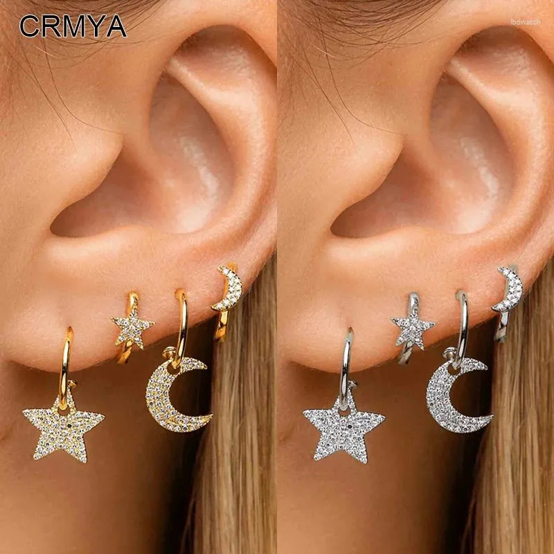 Hoop oorbellen Crmya Moon Star Huggie for Women Gold Color Zirconia Piercing Earring Fashion sieraden Accessoires