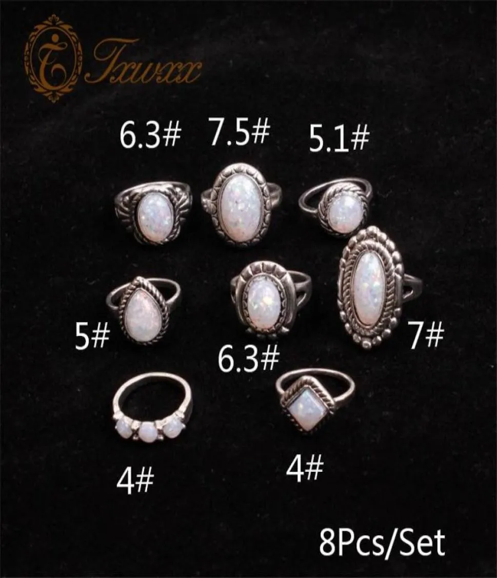 Design vintage Opal Knuckle Rings Set for Women Geométrico Pattern Flower Party Bohemian Jóias 8 PCs Conjunto Band7784736