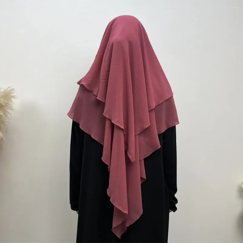 Ethnic Clothing Muslim Women Long Chiffon Hijab Two Layer Khimar Dubai Turkish Large Scarf Eid Ramadan Islamic Prayer Garment Headscarf