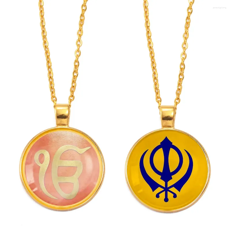 Anhänger Halsketten Anniyo rund Sikh Tamil Symbol Yoga für Frauen Männer Hindoo Hindu Buddhist Om Sikhism Religion #D0053