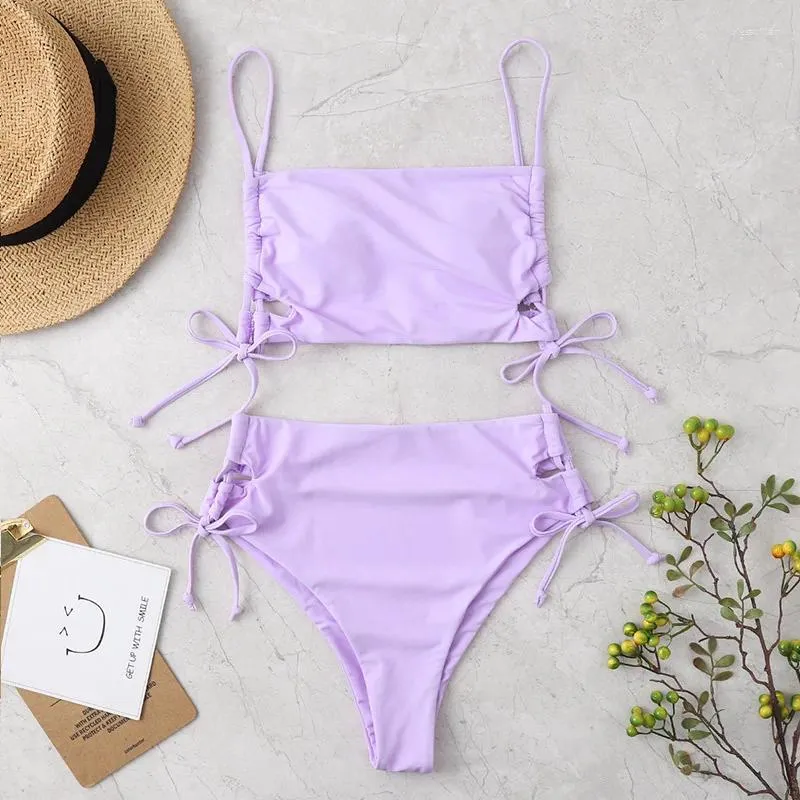 Damskie stroje kąpielowe Kobiety strój kąpielowy liliak fioletowy seksowne bikini bikini z wysokiej talii
