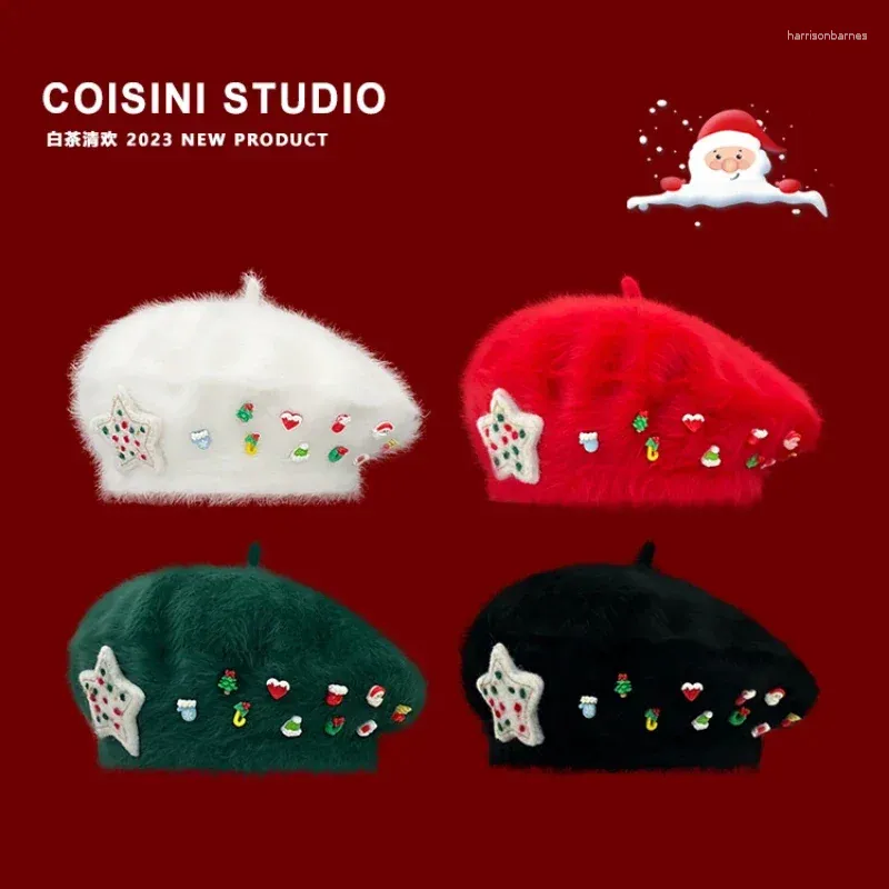 Berets Version coréenne de Sweet Red Fur Beret's Woter's Winter Winter Christmas Decoration Temperament Fashion Painter Painter Painter Hat