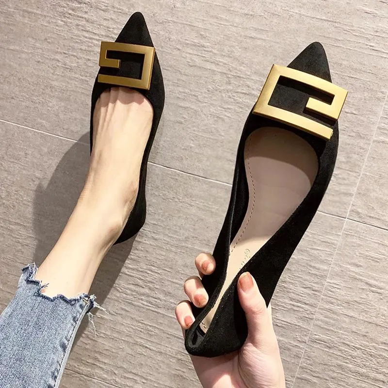 Casual Shoes Flat For Women 2024 Autumn Spring Pointed Toe Black Metal Buckle Retro Ladies Loafers Large Size 43 44 45 46