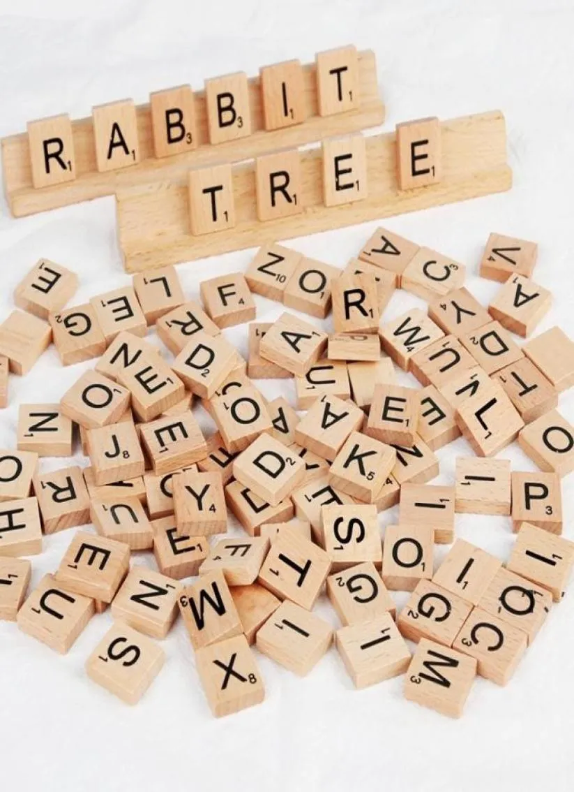 100 pcset houten alfabet scrabble -tegels zwarte letters nummers voor ambachten hout GWB156793347545