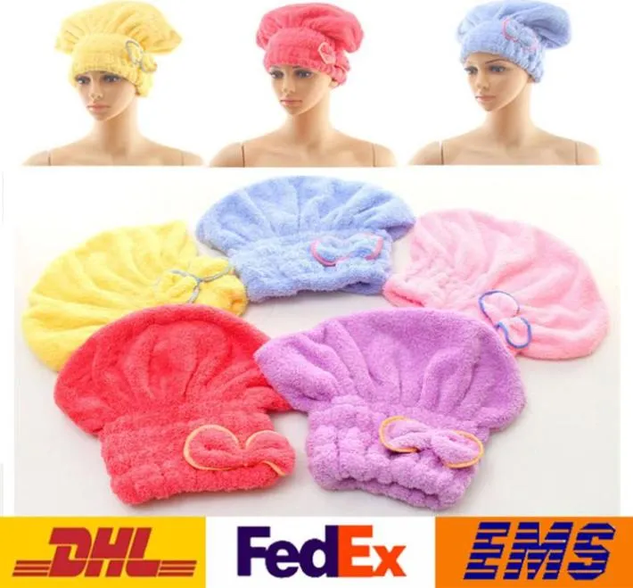 Bouchons de douche DHL Femmes Microfibre magique Bowknot Capes de douche Coiffes Séchure séchée Dry Turban Wrap Cap chauffant