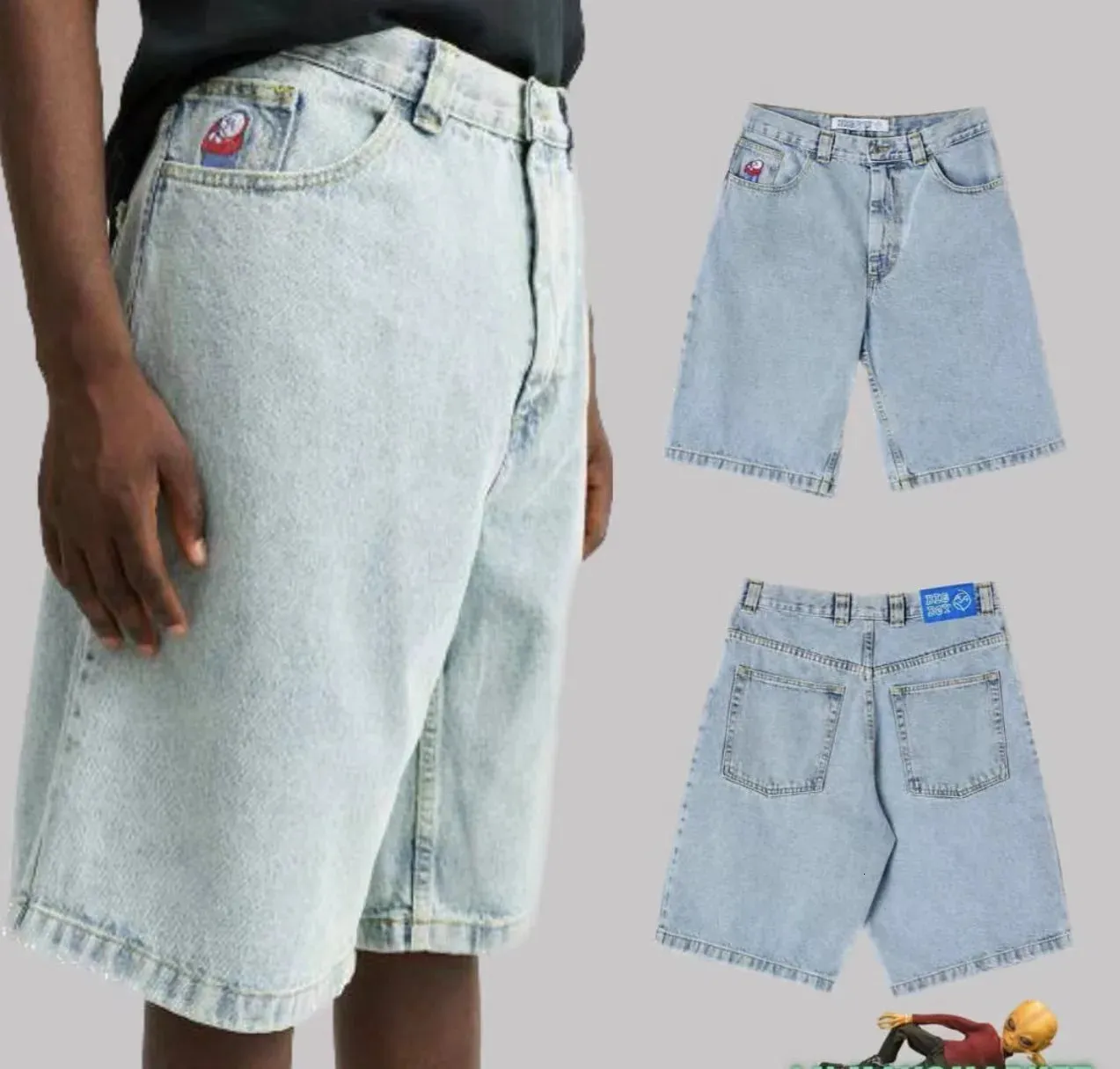 Y2K Big Boy Short für Männer Streetwear Baggy Jeans Stickerei Denim Leisure Mujer Traf Shorts Jean Skate Jeans Männer 240430