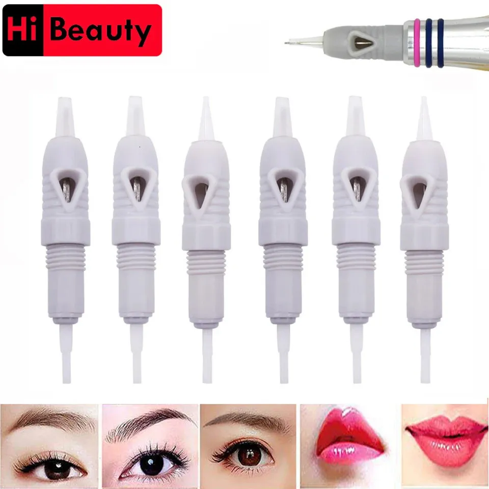 100 pcs sterilisierte 8mm Schraubengrau Tattoo -Patronen Tatto -Nadeln für Lippen Augenbrauen Eyeliner Permanent Make -up Microblading 240416