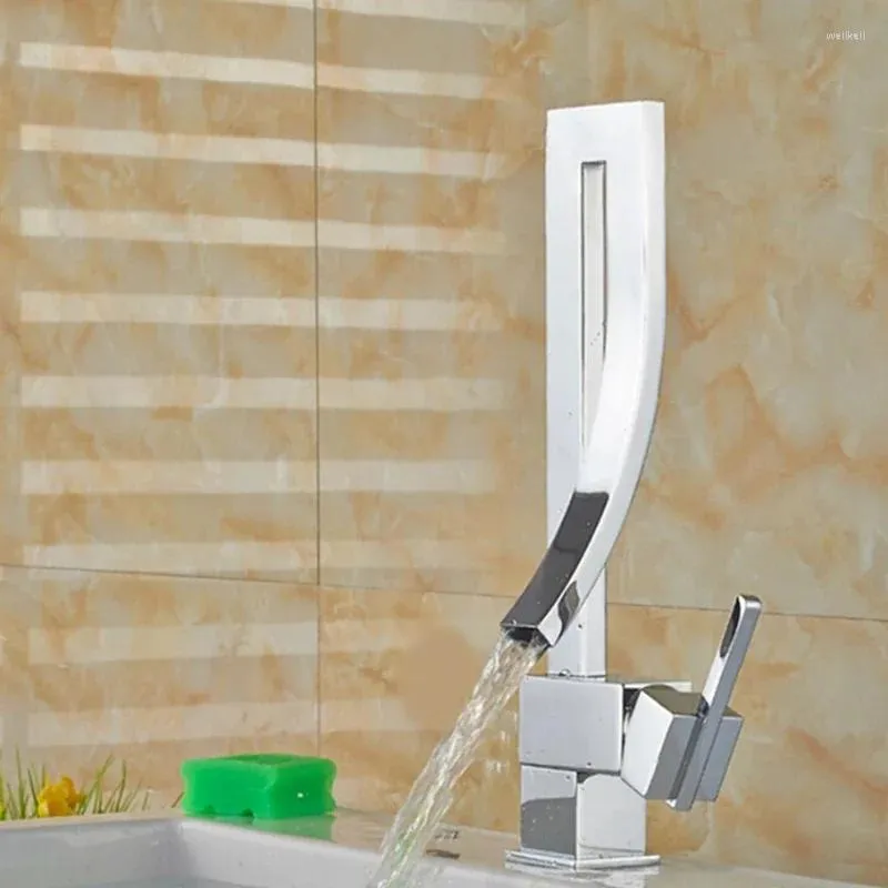 Badkamer wastafel kranen moderne stijlvolle keukenkraan en koud water uniek buigdek moute mixer chroom enkele handgreep w