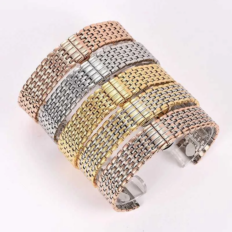 Bands de montres accessoires de courroie ultra-mince en acier inoxydable de luxe 16 mm 18 mm 22 mm en or argent étanche papillon boucle L4 Q240430