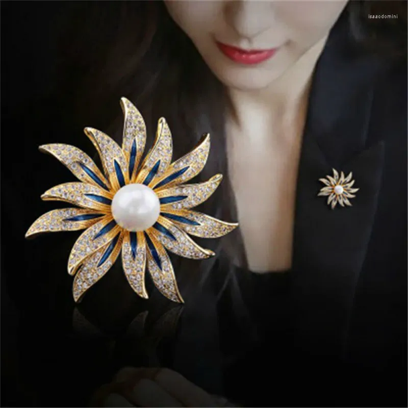 Brooches Sun Flower Brooch Imitation Pearl for Women Gift Fashion Dame Vêtements Bijoux Hijab Pins Broach Accessoires