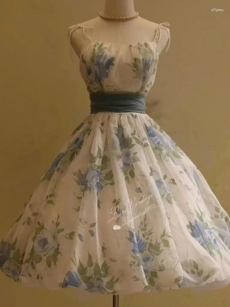 Casual Dresses French Blue Strap Dress Women's Summer Princess Ancient Vintage Sweet Prom Vestidos Medievales Para Mujer De Verano