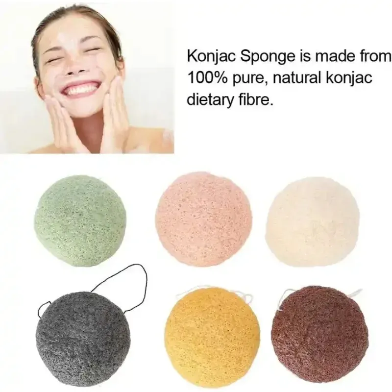 5pcs 퍼프 자연 청소 각질 제거제 퍼프 페이스 페이스 세정 스폰지 둥근 모양 Konjac Face Sponge Facial Tool