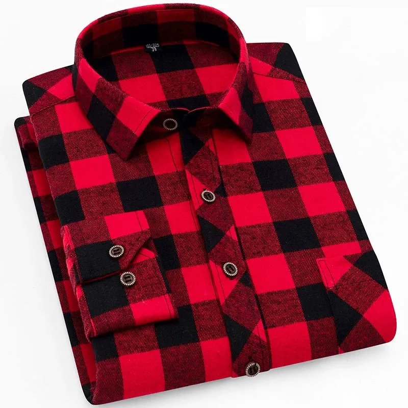 Herfst smart casual heren flanel plaid shirt merk mannelijk zakelijk kantoor lange mouw hoge kwaliteit kleding 240419