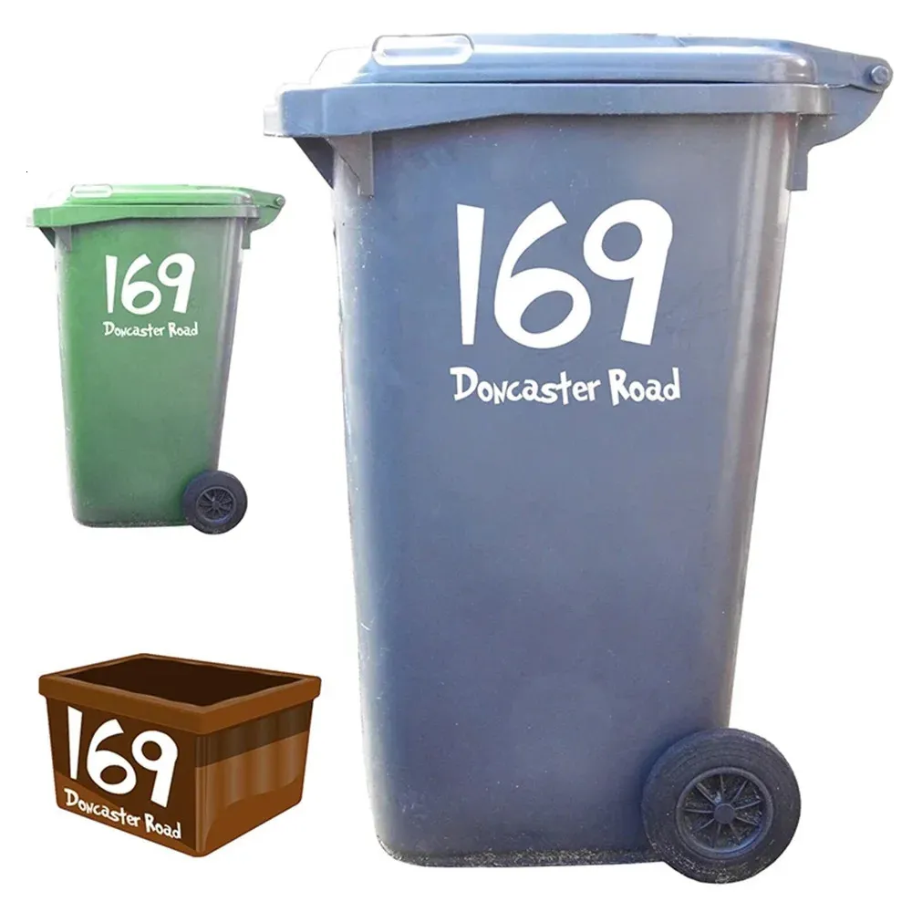 3pcs أرقام سلة Wheelie Number رقم منزل مخصص وملصق اسم الشارع يمكن للقمامة القمامة القمامة القمامة Wheelie Bin 240418