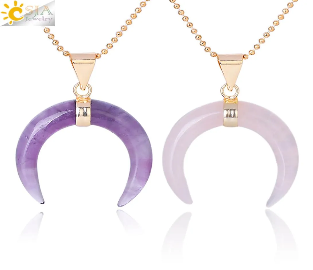 CSJA NATUURLIJKE STONEN Crescent Half Moon kettingen hanger Amethyst Rose Quartz Witte steen Goud kleur Reiki dames charme sieraden han4792799