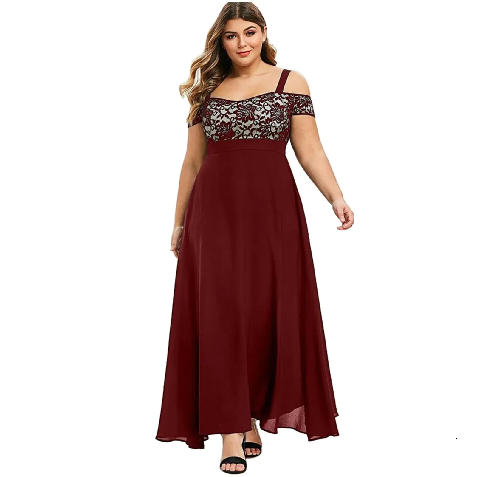 chinese dress ladies Burgundy Off Shoulder Gathered Lace Maxi Dress – self-portrait main image 0