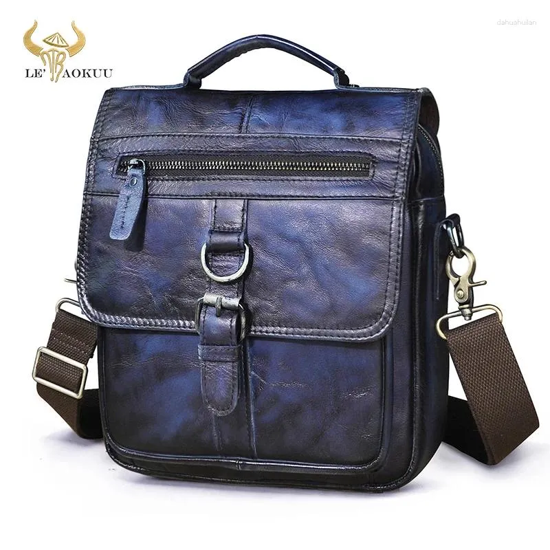 Bag Luxury Original Leder männlich fashion blaues Messenger-Design Reisekreuz 9,8 "Tablet Tote Mochila Satchel 039