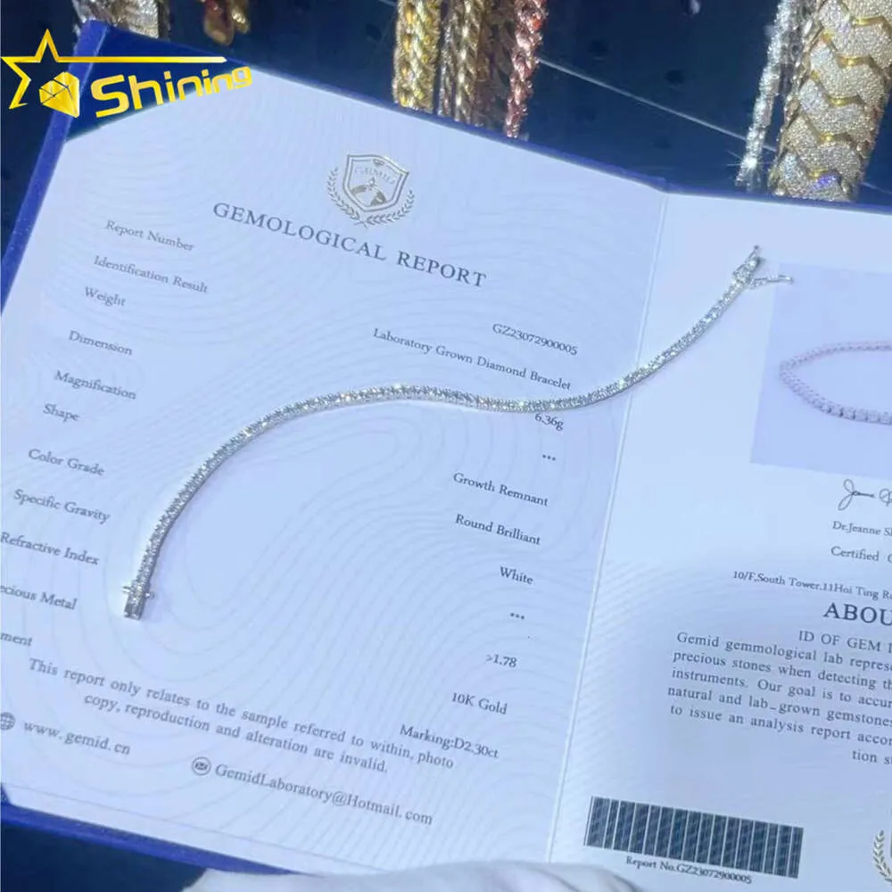Goedkoopste prijs 10k vaste gouden sieraden hiphop ijs uit lab gekweekte diamant vs1 tennisketen armband