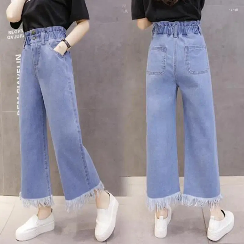 Jeans pour femmes femmes larges d'été féminine étudiante mince pantalon raide bleu taille haute baggy