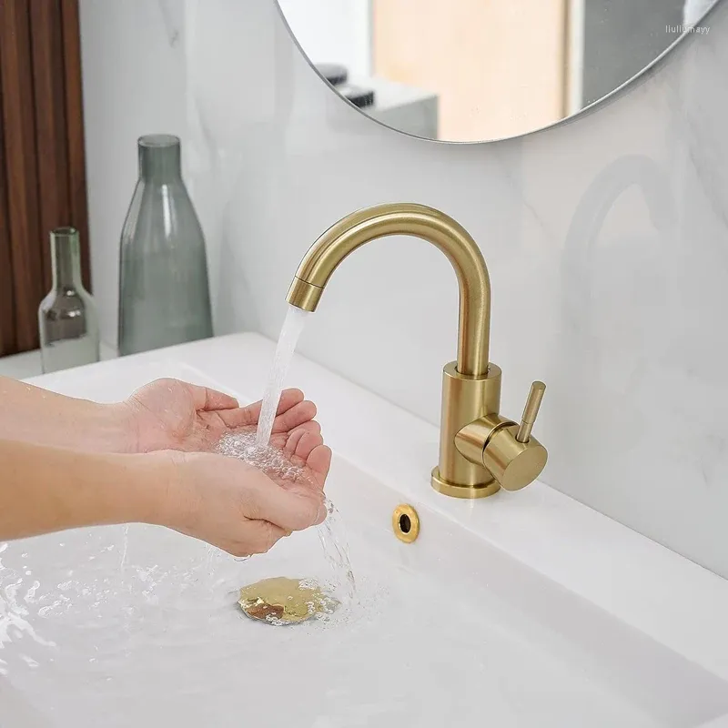 Banyo Lavabo Muslukları Paslanmaz Çelik Altın Mutfak Musluğu Tek Terap Lavabo Havzası Karışık Musluklar ve Soğuk Su