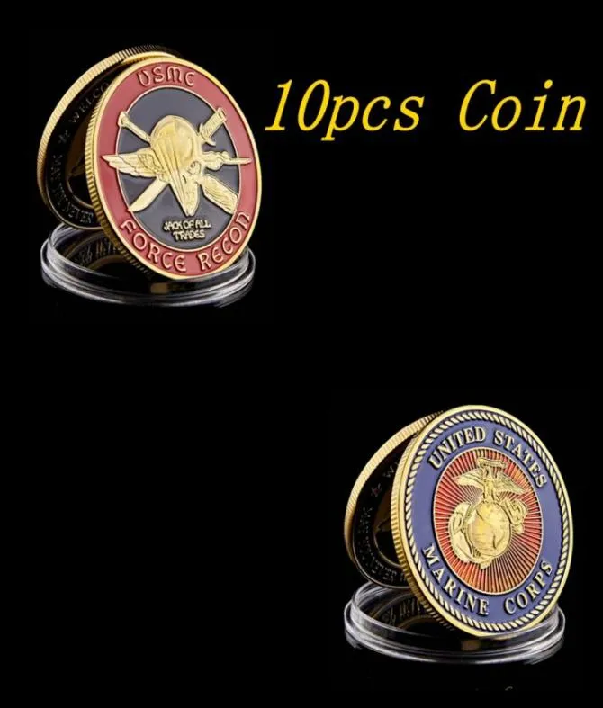 10pcs Arts and Crafts US Marine Corps Challenge Force Recon USMC Военно -золотосекуренная коллекция монет 4115997