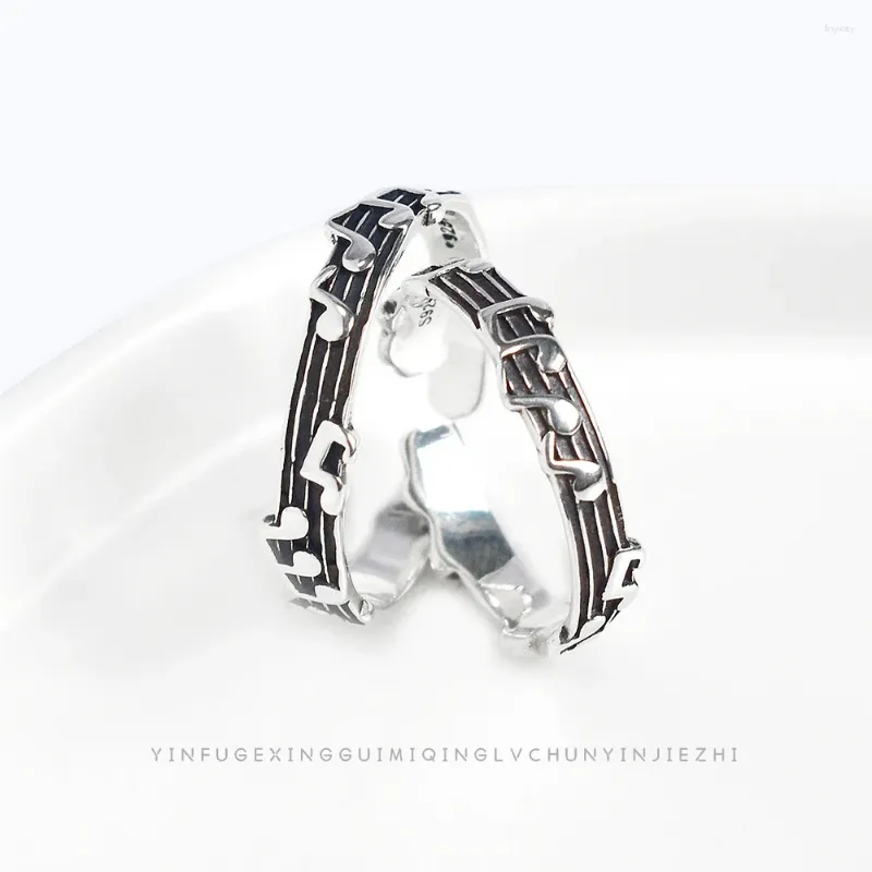 Cluster Rings Vintage Five-Line Music Note Ring S925 Sterling Silver Retro Personlighet Chic Korean Style Kvinnsmycken