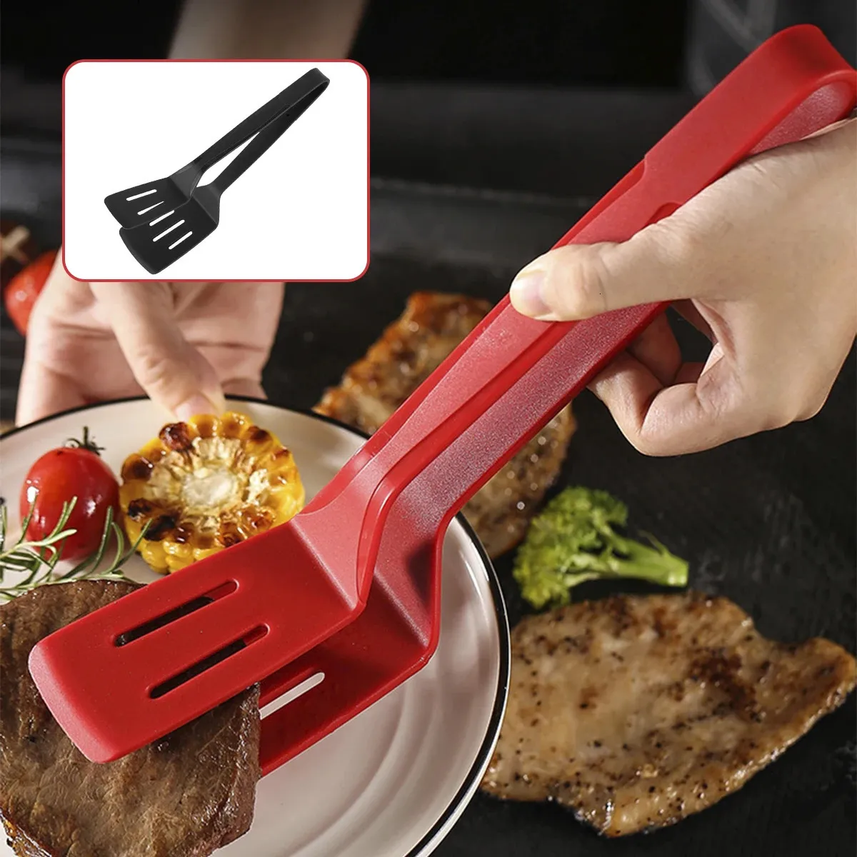 Pinze in acciaio inossidabile clip bistecca 3in1 Accessori cucine per cucina in silicone multifunzionale.