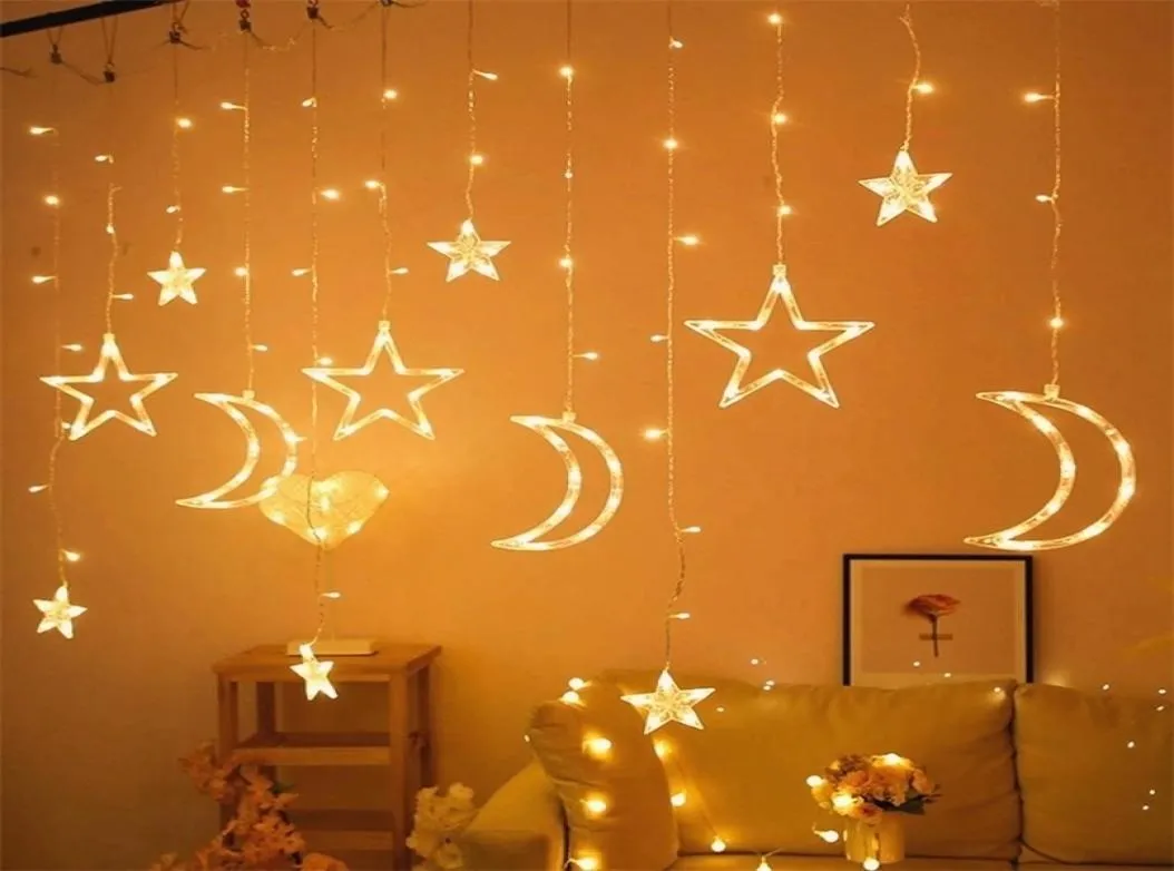 Star Moon LED Curtain Garland String Light Eid Mubarak Ramadan Decorazione Islam Muslim Party Decor al Adha Gift 220226956394