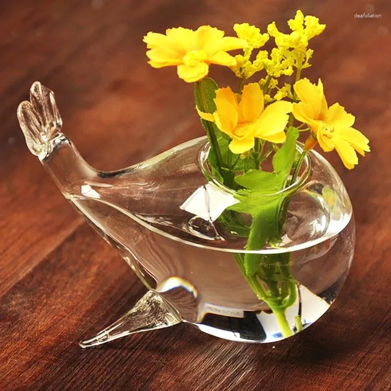 Vasen transparente Glas Vase niedliche Walform Pflanze Blütenarrangement Behälter Hydroponic Pot Home Tabletop Dekor Ornamente