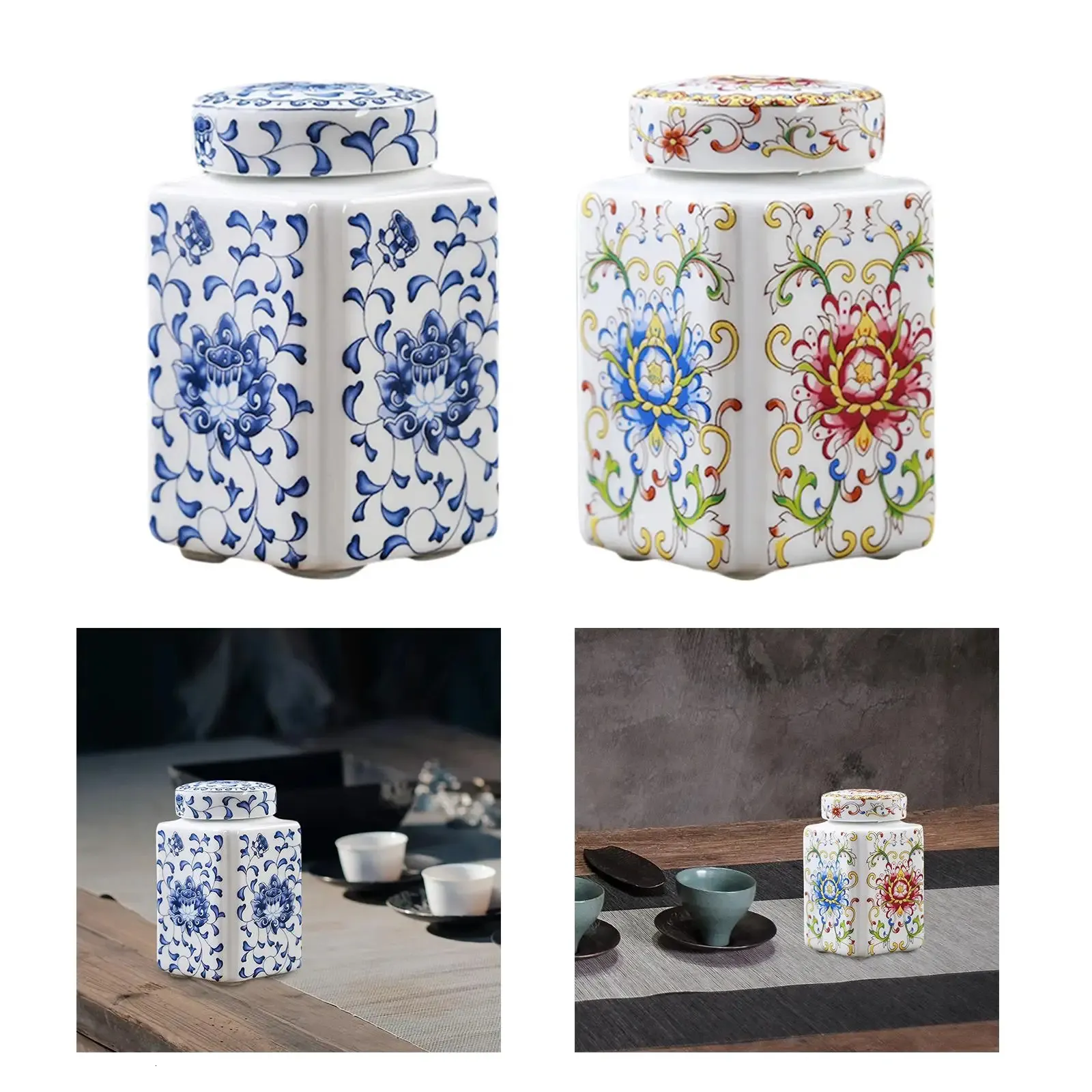 Ceramic Ginger Jar Decorative Ceramic Flower Vase Chinese Porcelain Temple Jar for Home Living Room Table Bedroom Decoration