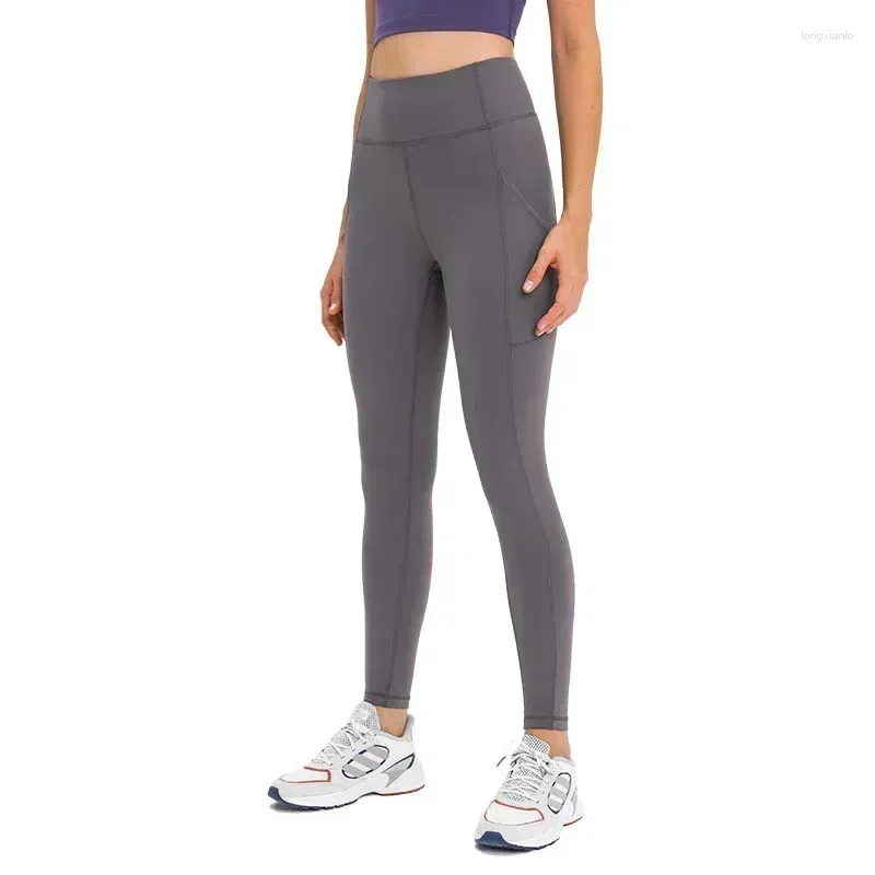 Herrenanzüge Zitronen -Yoga -Hosen Aufbeziehung Frauen haben hohe Taille Leggings 25 Zoll Seitentaschen Stretch Hüftlift Slimming Jump Fitness Workout