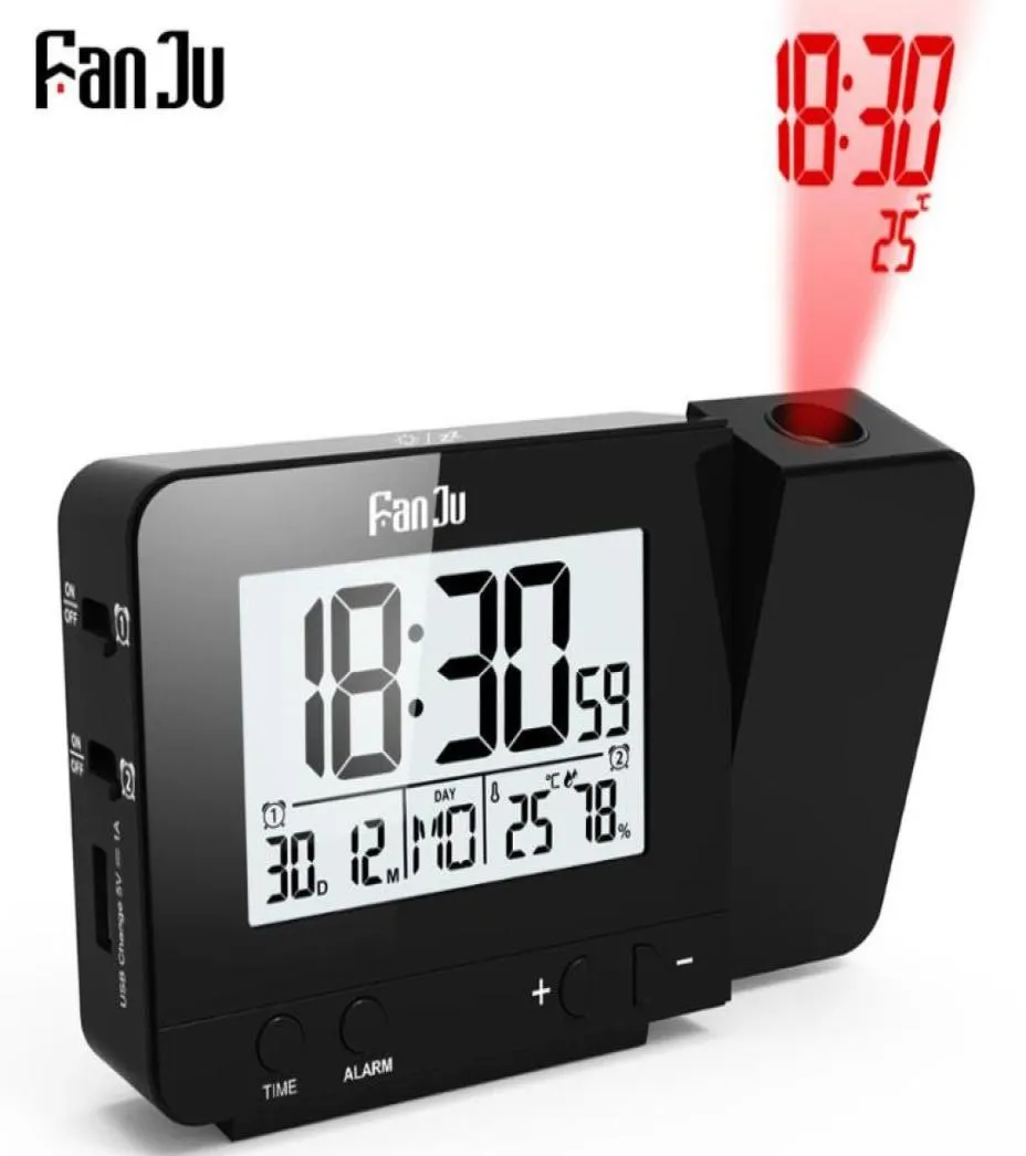 Fanju FJ3531b Projection horloge de bureau LED LED Digital Snoze Alarm Backlight Projecteur Projecteur With Time Temperature Projection9344360