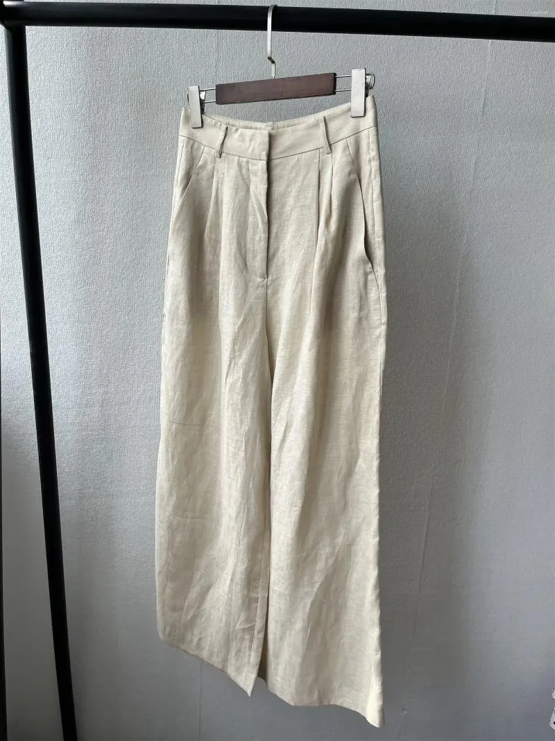 Women's Pants Linen Women Straight Long Loose Mid Waist Spring Summer 2024 Female Casual Trousers