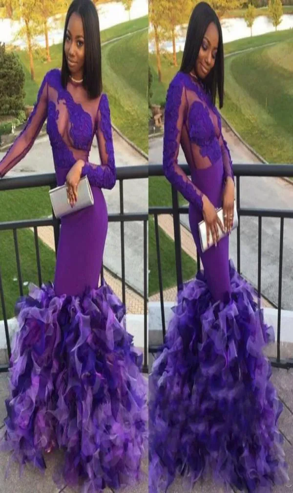 Purple Long Dromaid Prom Prompes 2k17 кружевные аппликации рюша Организации вечерние платья.