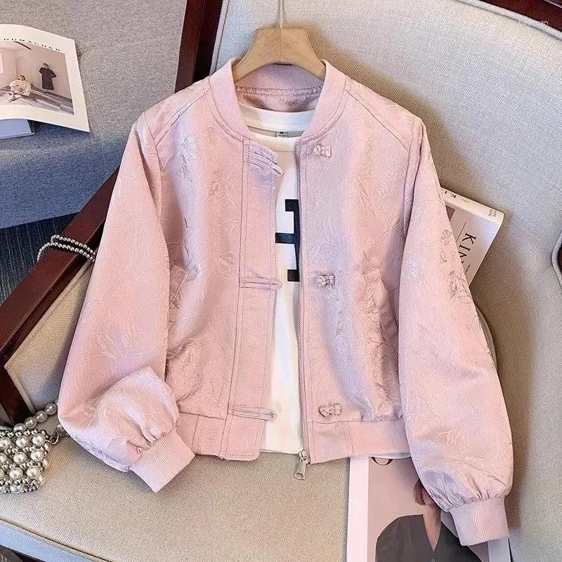 여자 재킷 짧은 야구 재킷 2024 패션 한국 봄 가을 폭발 버클 자카드 캐주얼 윈드 브레이커 코트 여성 탑