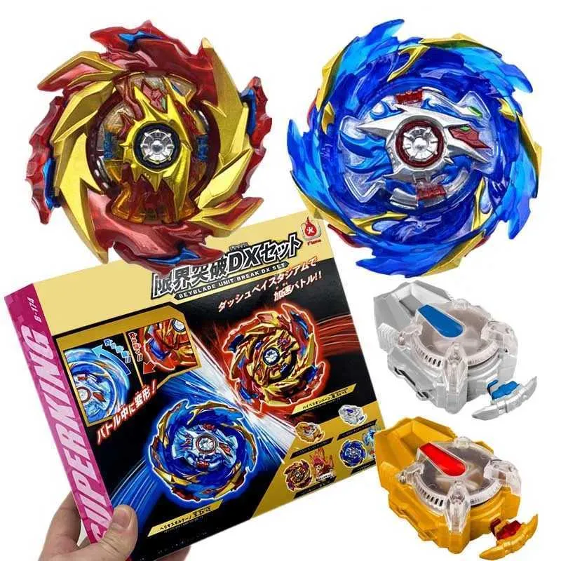 4D Beyblades Box Set B-174 Limit Break DX Super King B174 2PCS Spinning Top with 2 Spark Launcher childrens toys Q240430