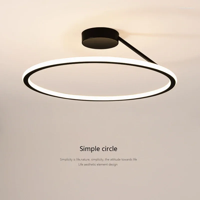 Kronleuchter moderner einfacher Kreis LED -Decke Kraut Kronleuchter runder Ring Aluminium Dimmbare Schlafzimmer Lampe Beleuchtungsraum Lernleuchten Leuchten