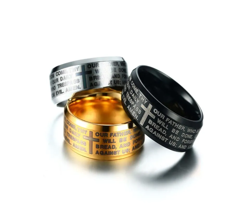 8mm Edelstahl Silber Gold Schwarze Farben Ring Männer einzigartige Gebet Bibel Religiöse Schmuck US-Größe 7-133771185